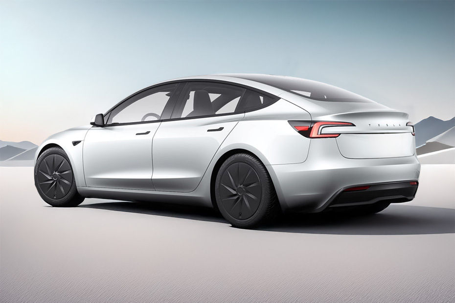 Rear Cross Side View of Tesla Model 3